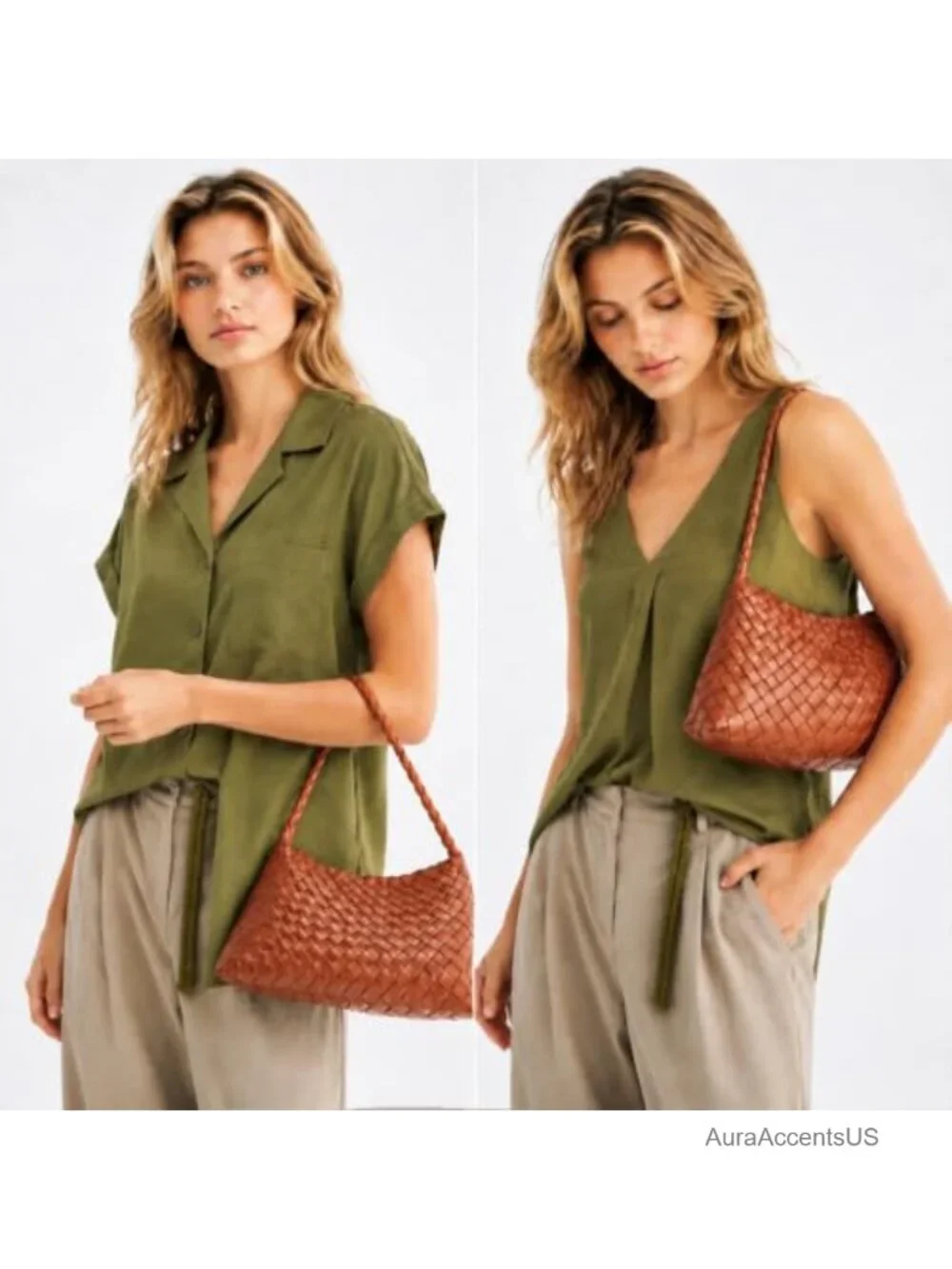 Woven Faux Leather Shoulder Bag Hobo Tote Handwoven Purse
